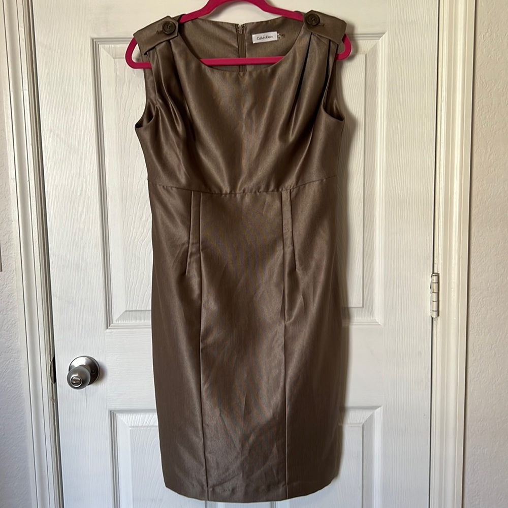 Calvin Klein Sleeveless Dress with Button Shoulder Detail
